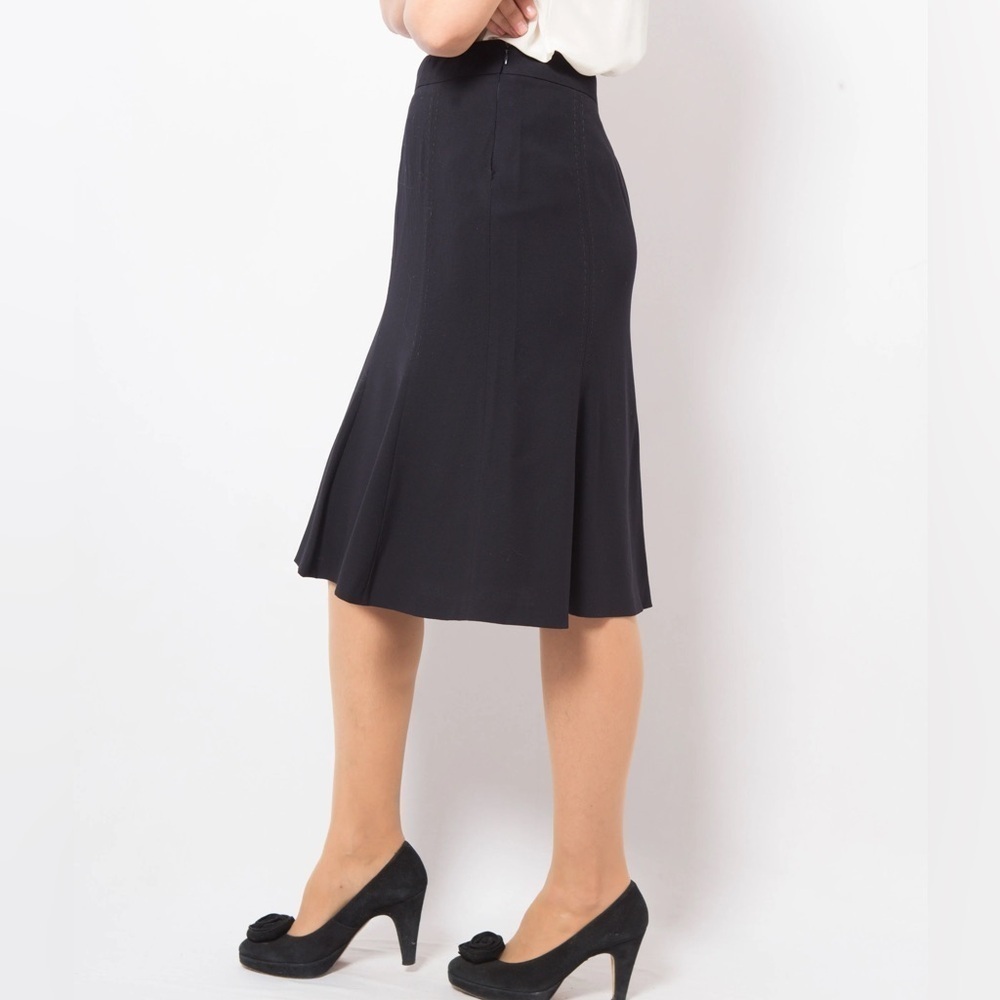 Louben Vintage Black A-Line Flared High Waisted Modest Midi Skirt, size 2P